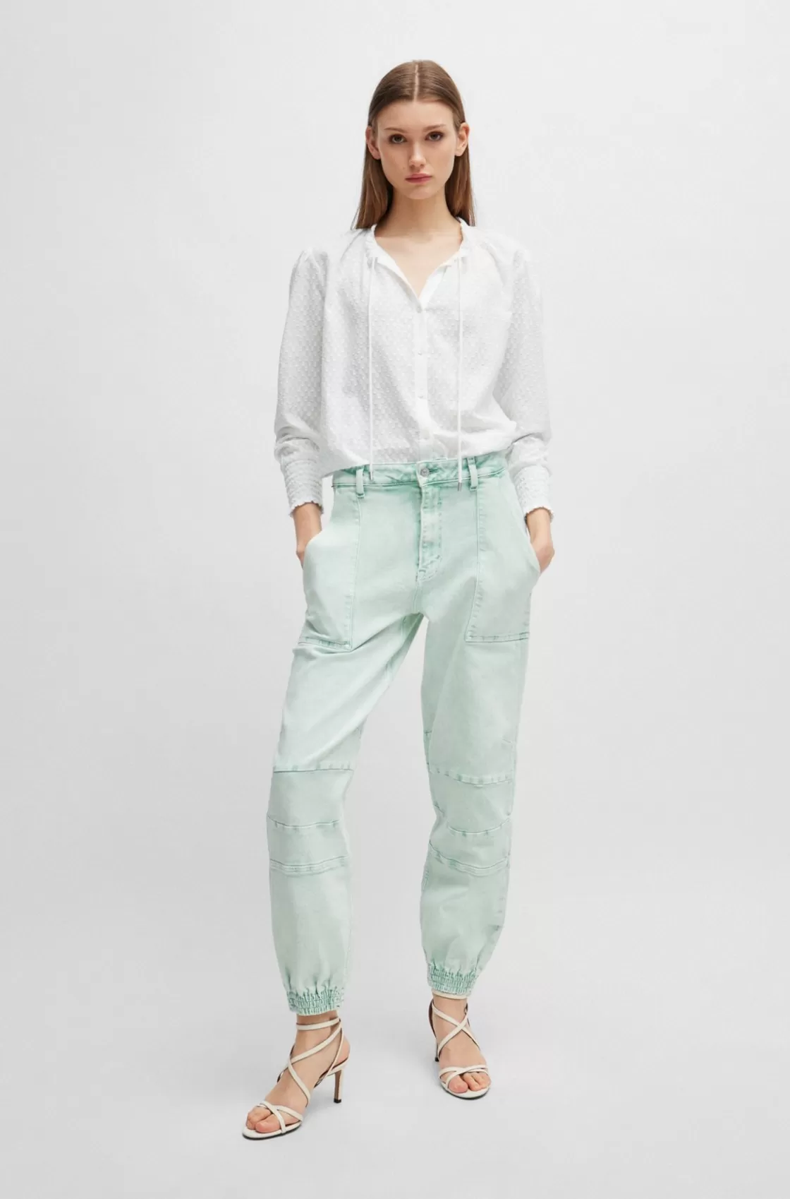HUGO BOSS Cuffed Relaxed-fit Cargo Jeans In Rigid Denim Light Green Shop