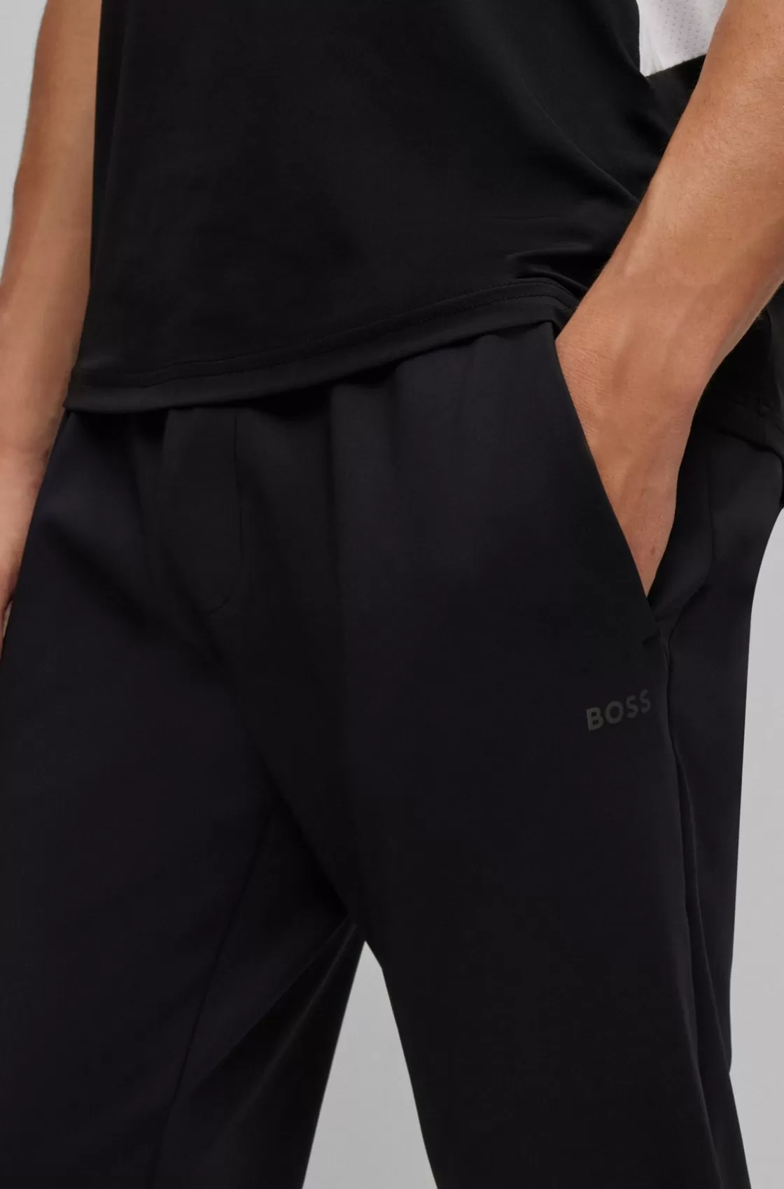 HUGO BOSS Cuffed Tracksuit Bottoms In Active-stretch Fabric Black Fashion