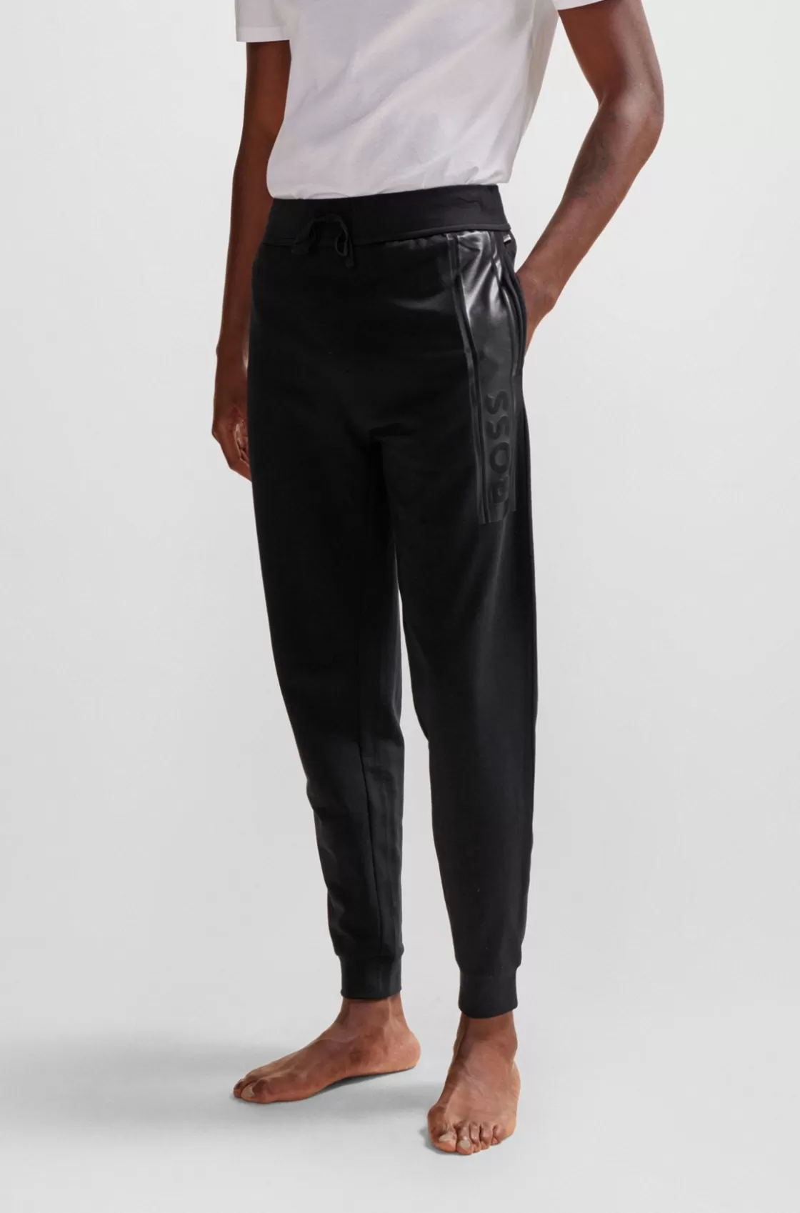 HUGO BOSS Cuffed Tracksuit Bottoms In French Terry With Logo Print Black Store