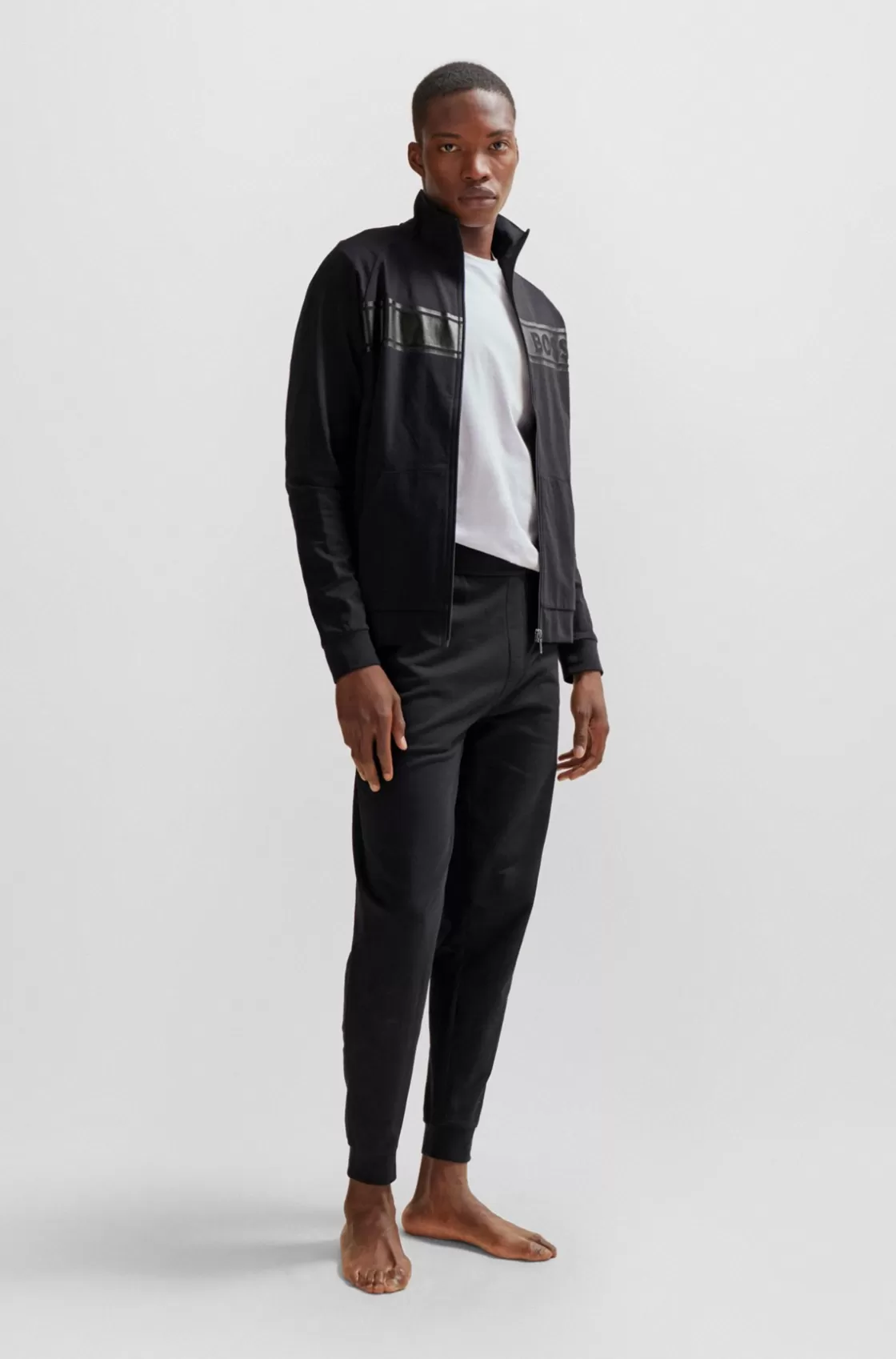 HUGO BOSS Cuffed Tracksuit Bottoms In French Terry With Logo Print Black Store