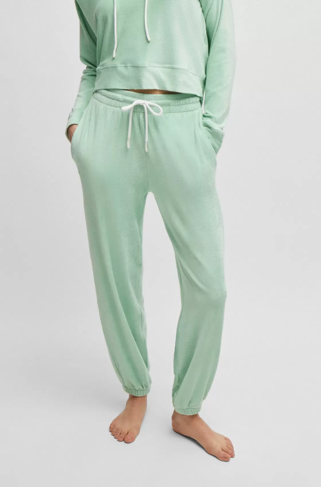 HUGO BOSS Cuffed Tracksuit Bottoms In Terry Fabric With Handwritten Logo Light Green Cheap