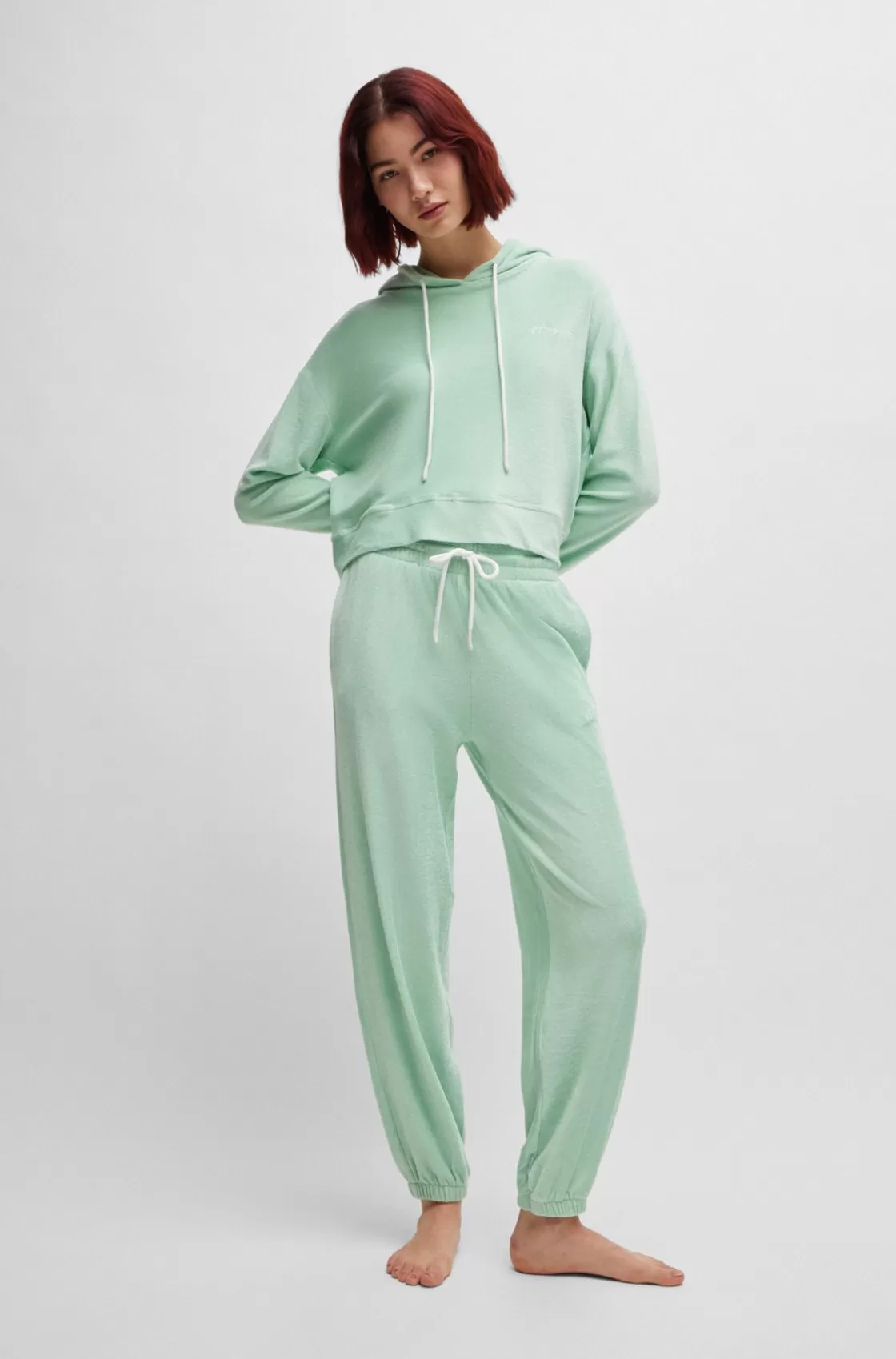 HUGO BOSS Cuffed Tracksuit Bottoms In Terry Fabric With Handwritten Logo Light Green Cheap