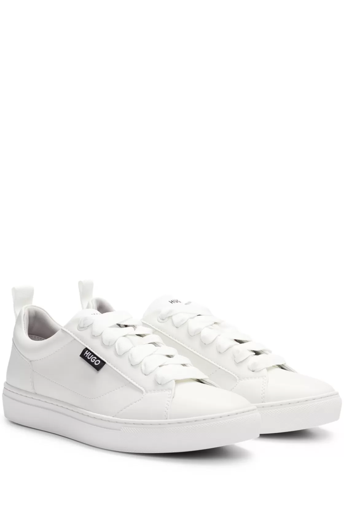 HUGO BOSS Cupsole Trainers In Faux Leather With Logo Flag White Hot