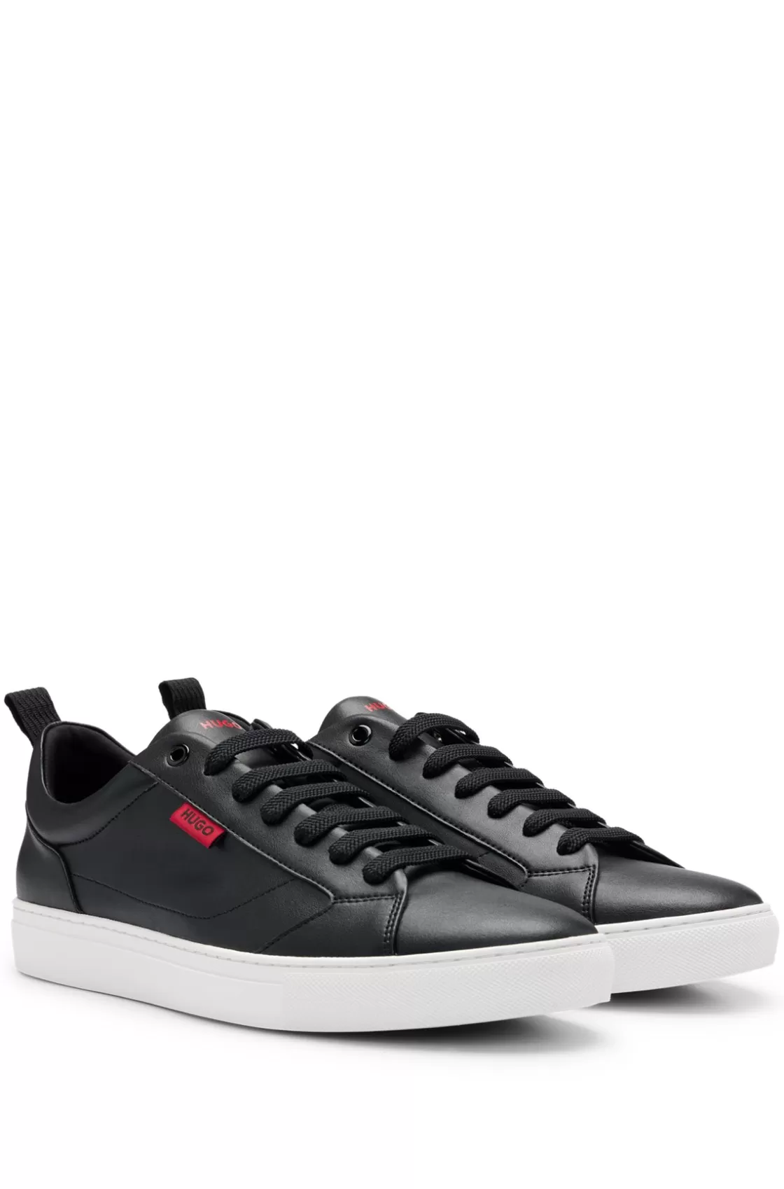 HUGO BOSS Cupsole Trainers In Faux Leather With Logo Flag Black Hot