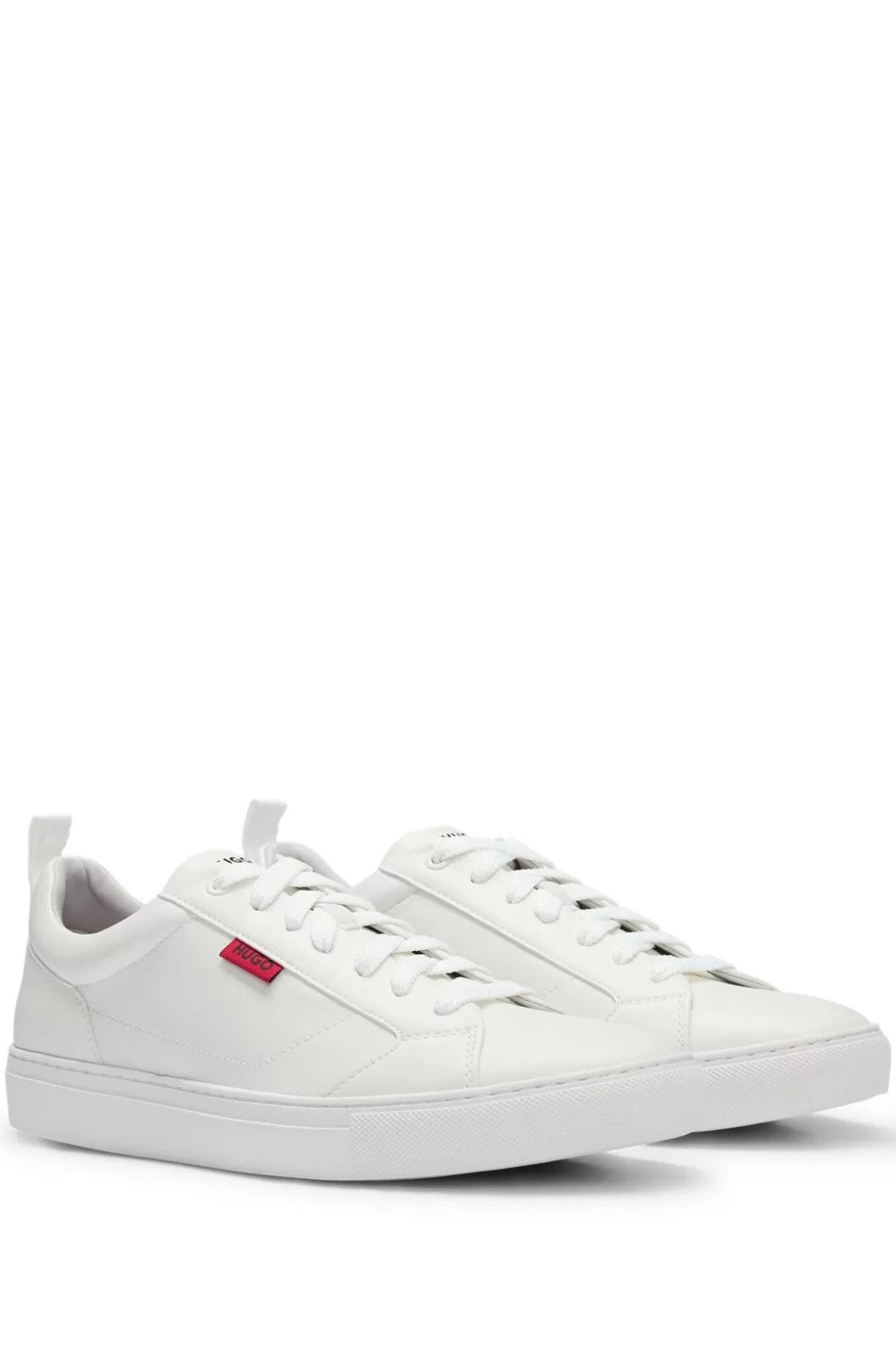 HUGO BOSS Cupsole Trainers In Faux Leather With Logo Flag White Sale