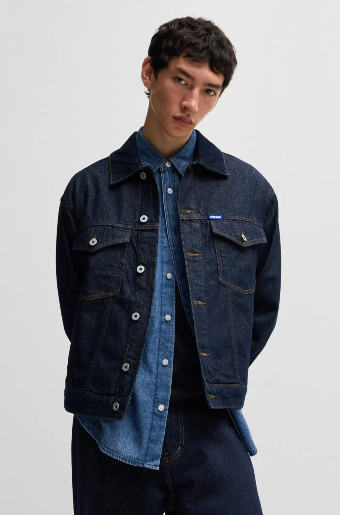 HUGO BOSS Dark-blue Denim Jacket With Adjustable Hem Dark Blue Sale