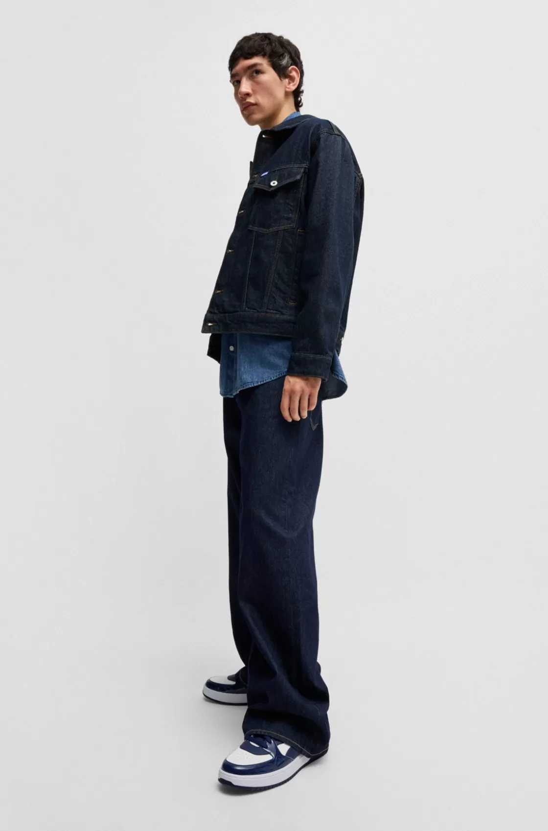 HUGO BOSS Dark-blue Denim Jacket With Adjustable Hem Dark Blue Sale