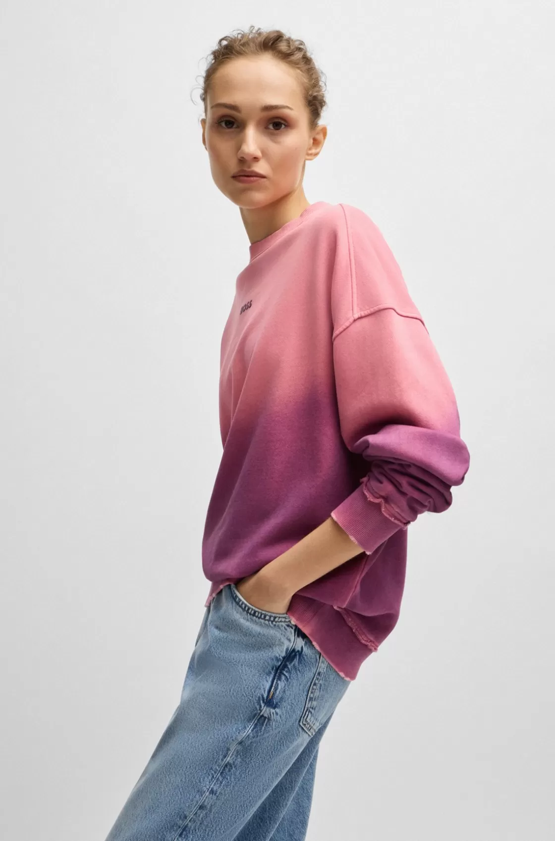 HUGO BOSS Degradé Sweatshirt In French Terry Cotton Patterned Online