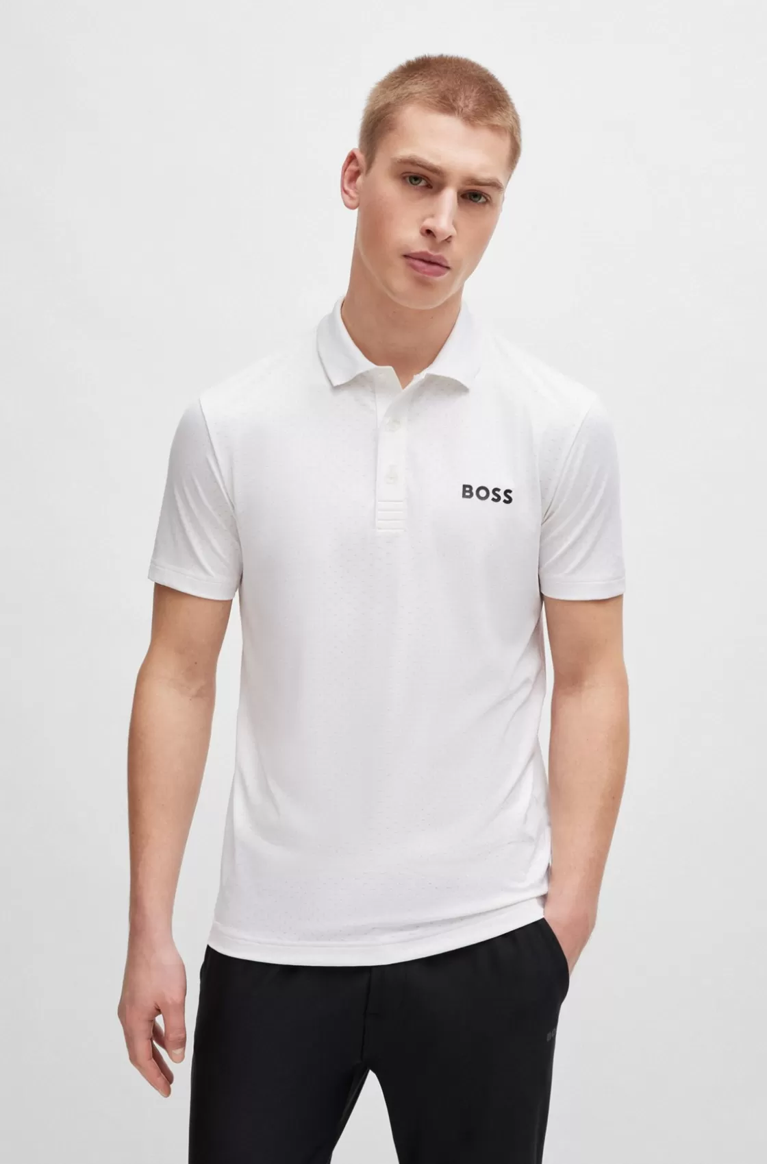 HUGO BOSS Degradé-jacquard Polo Shirt With Contrast Logo White Cheap
