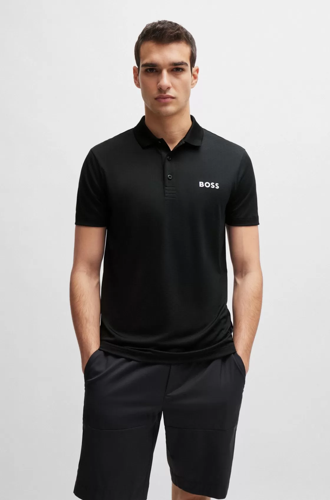 HUGO BOSS Degradé-jacquard Polo Shirt With Contrast Logo Black Online