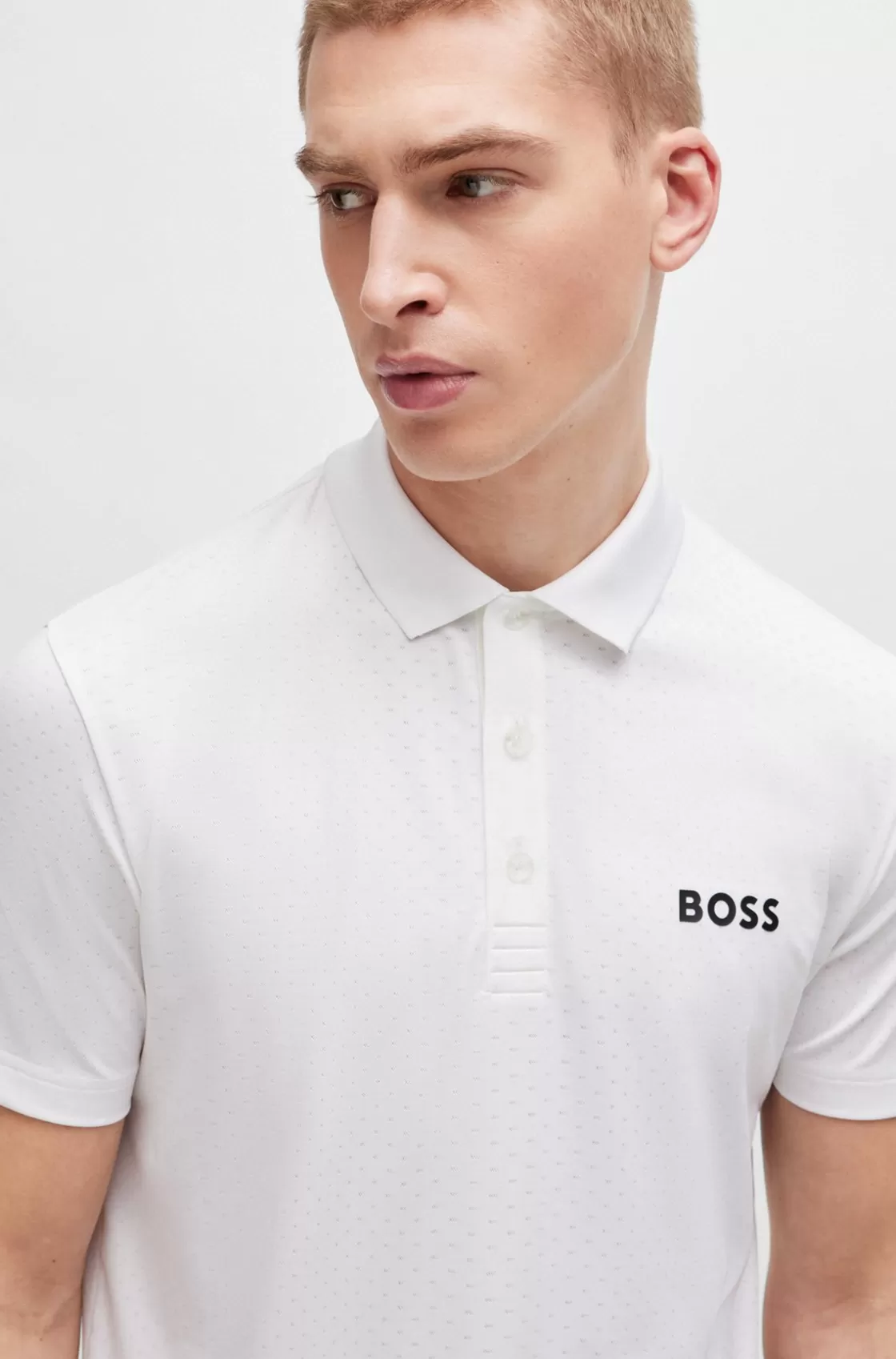HUGO BOSS Degradé-jacquard Polo Shirt With Contrast Logo White Cheap