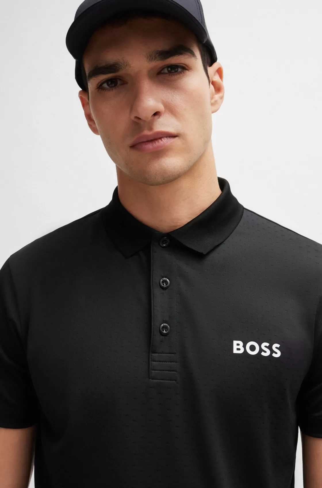 HUGO BOSS Degradé-jacquard Polo Shirt With Contrast Logo Black Online