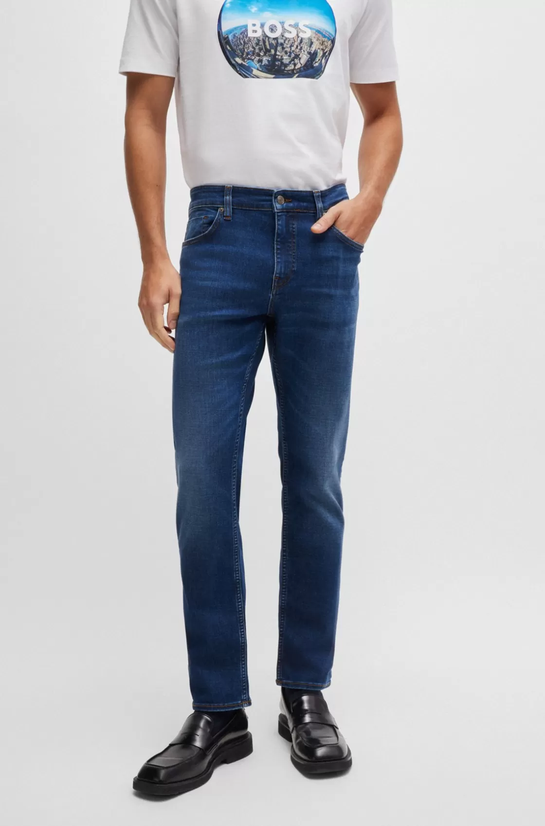 HUGO BOSS Delaware Slim-fit Jeans In Dark- Super-soft Denim Blue Hot