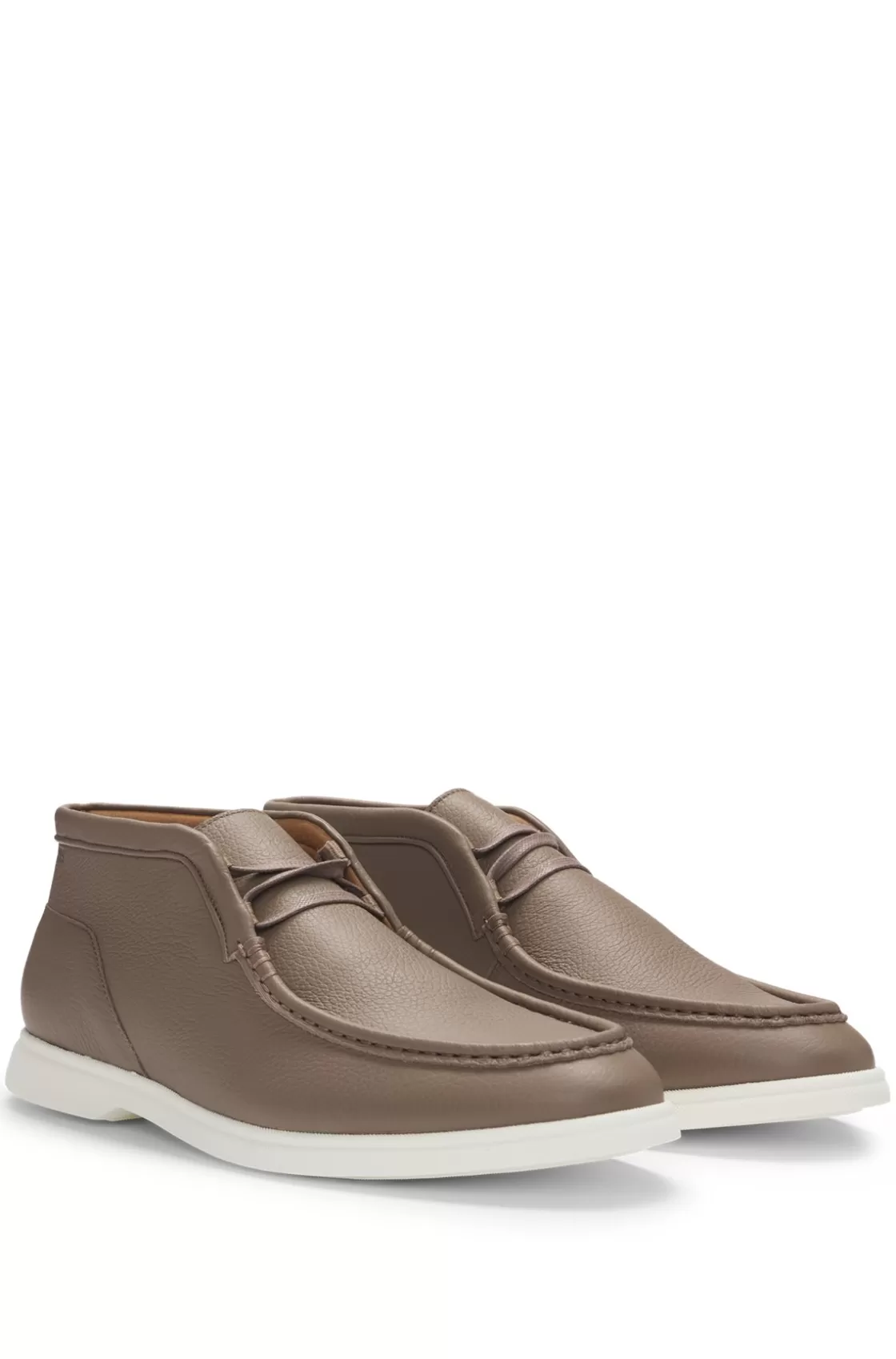 HUGO BOSS Desert Boots In Tumbled Leather With Apron Toe Beige Clearance