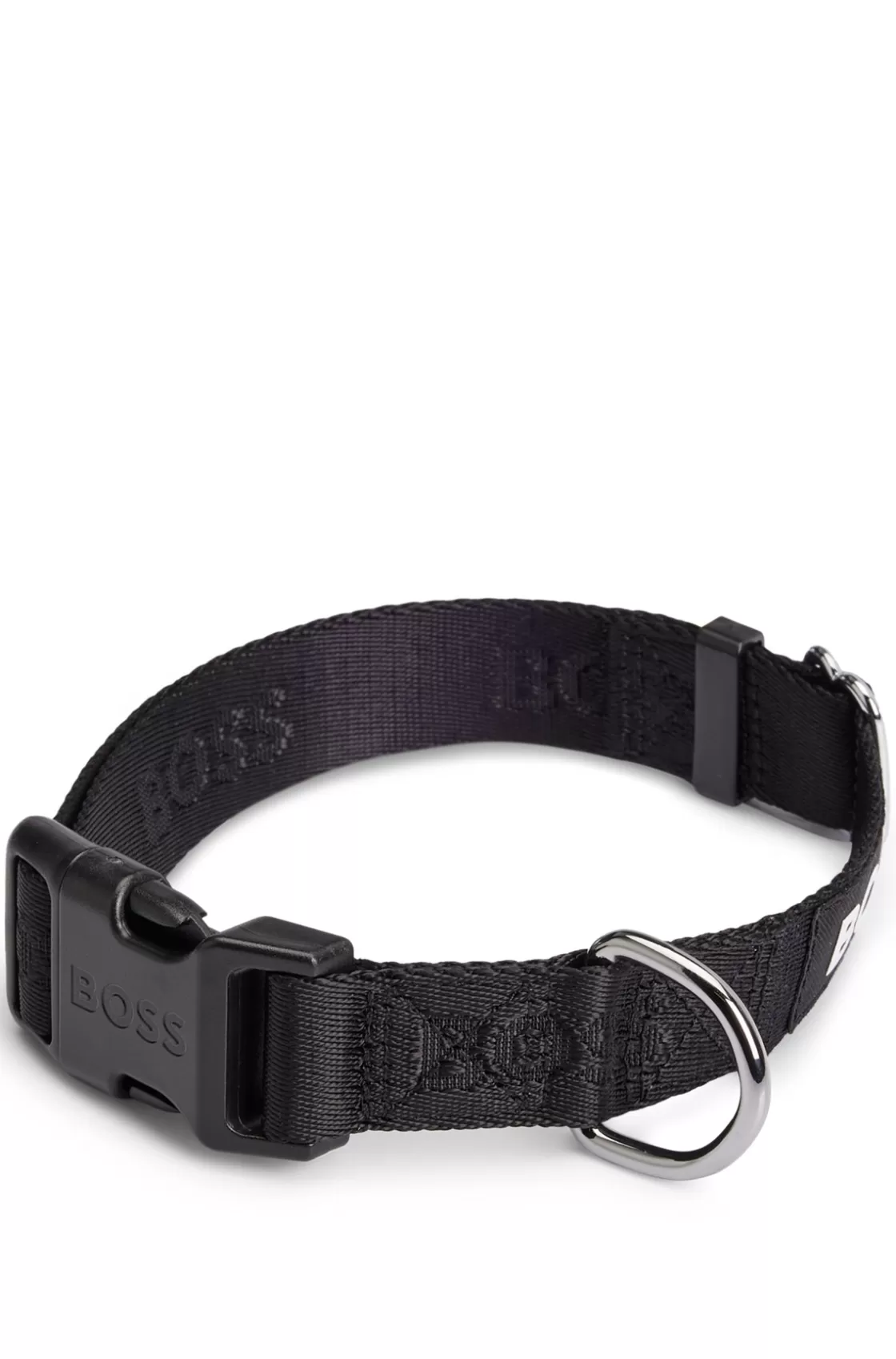 HUGO BOSS Dog Collar With Jacquard Logo Detailing Black New