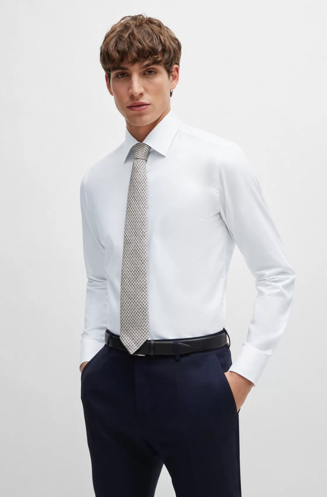 HUGO BOSS Dot-print Tie In Linen And Cotton Light Beige Hot