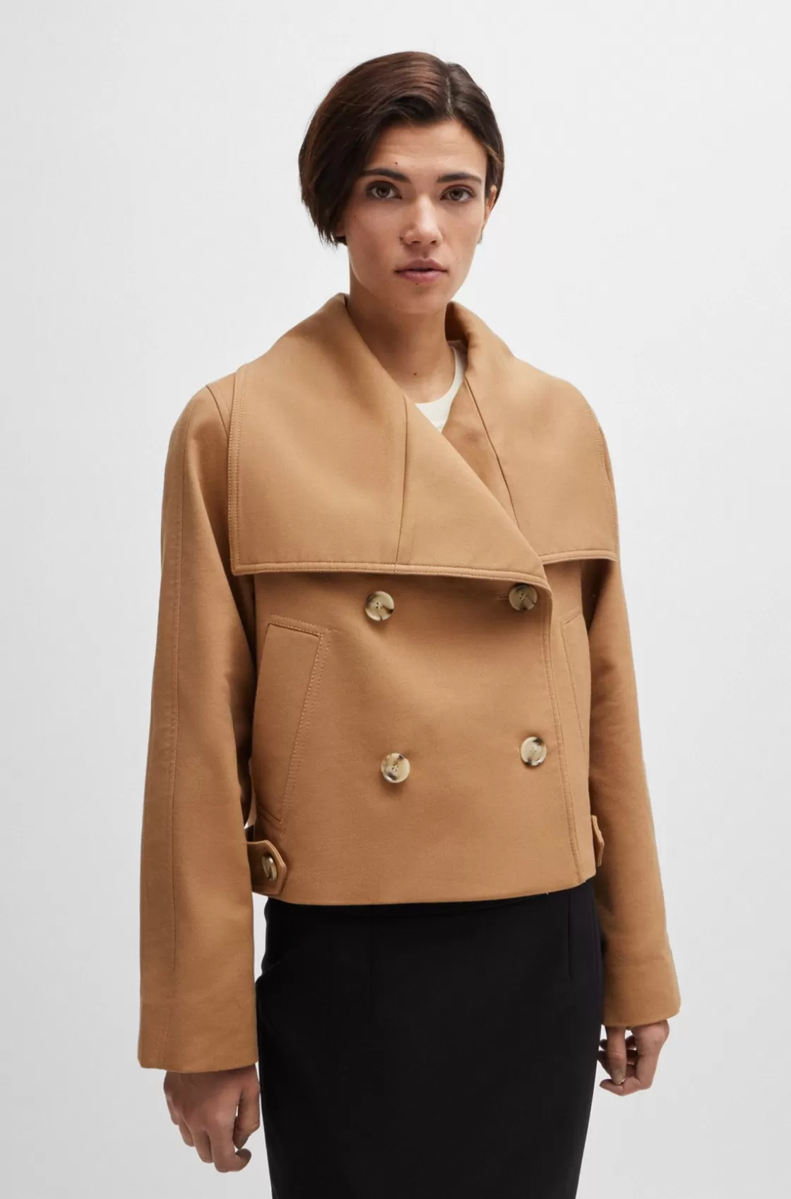 HUGO BOSS Double-breasted Coat In Stretch Material Beige Shop
