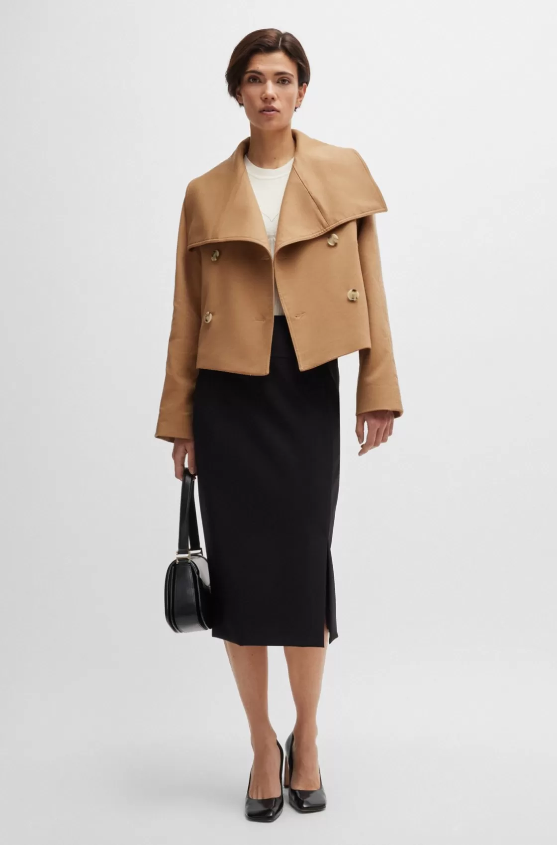 HUGO BOSS Double-breasted Coat In Stretch Material Beige Shop