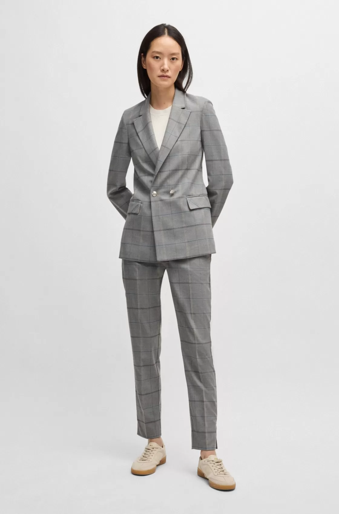 HUGO BOSS Double-breasted Jacket In Checked Stretch Fabric Patterned Clearance