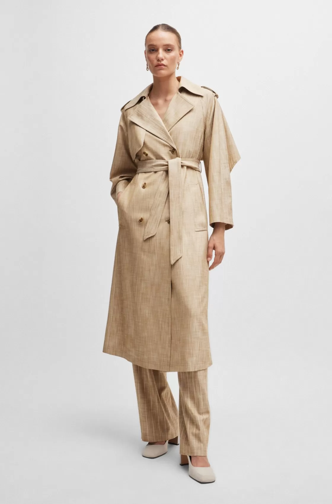 HUGO BOSS Double-breasted Trench Coat In Pinstripe Material Patterned Store