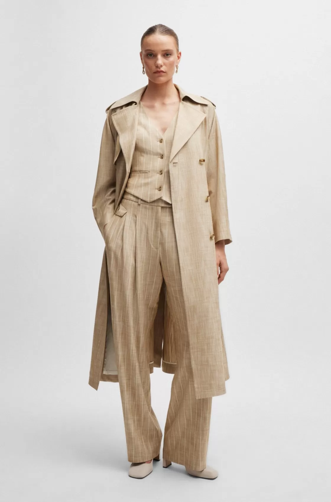 HUGO BOSS Double-breasted Trench Coat In Pinstripe Material Patterned Store