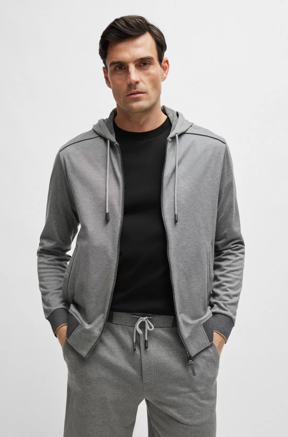 HUGO BOSS Double-faced Zip-up Hoodie In Cotton Silver Online
