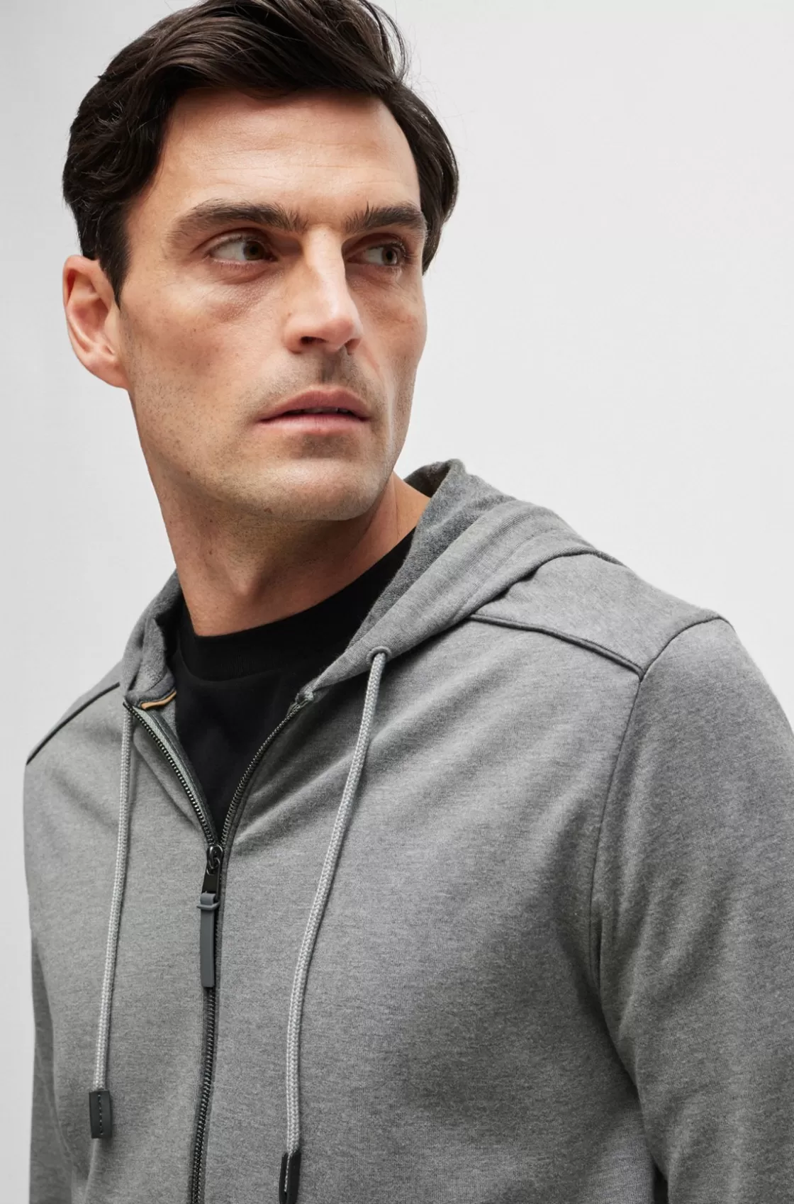 HUGO BOSS Double-faced Zip-up Hoodie In Cotton Silver Online