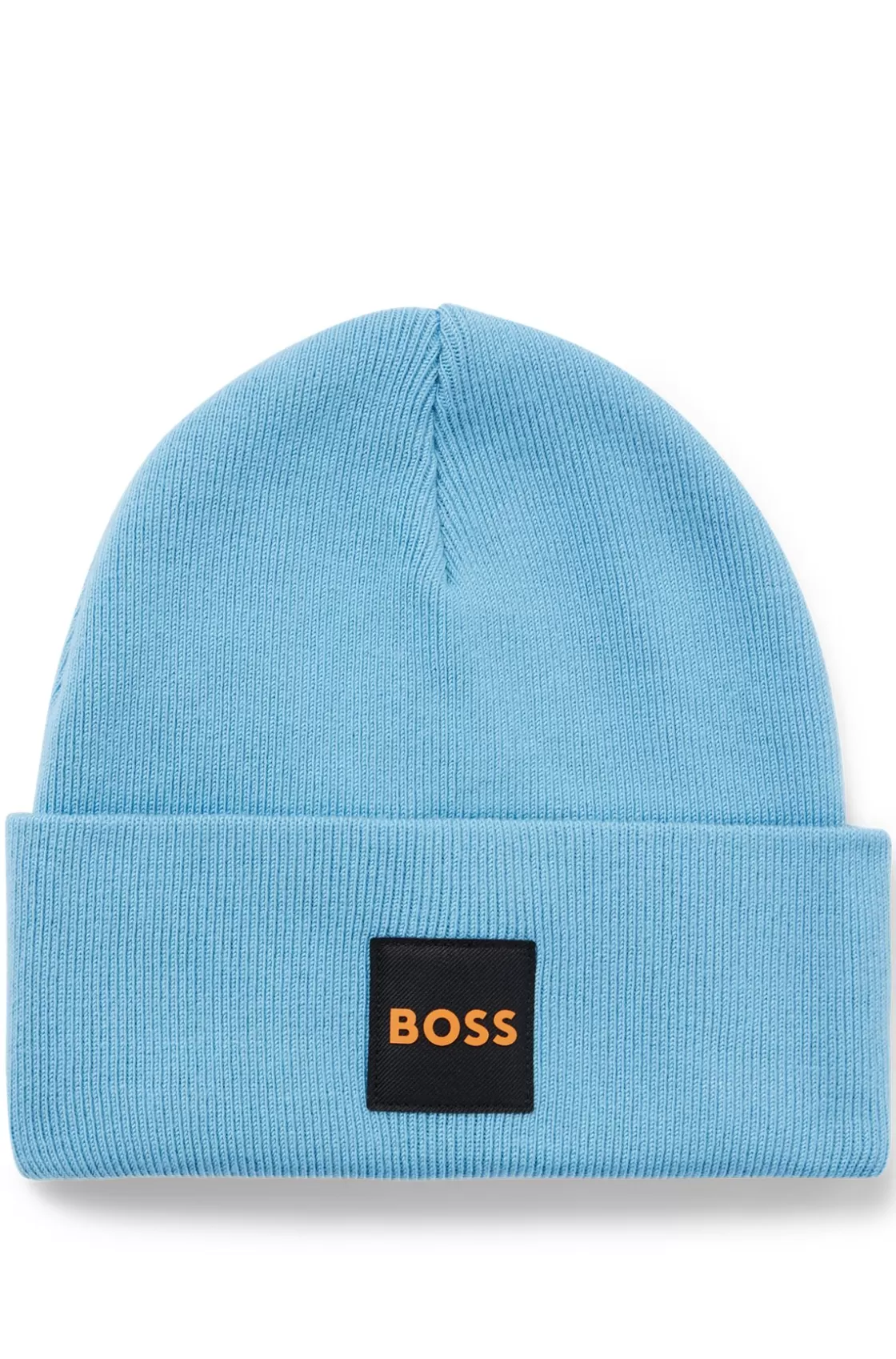 HUGO BOSS Double-layer Beanie Hat With Logo Patch Light Blue Best Sale