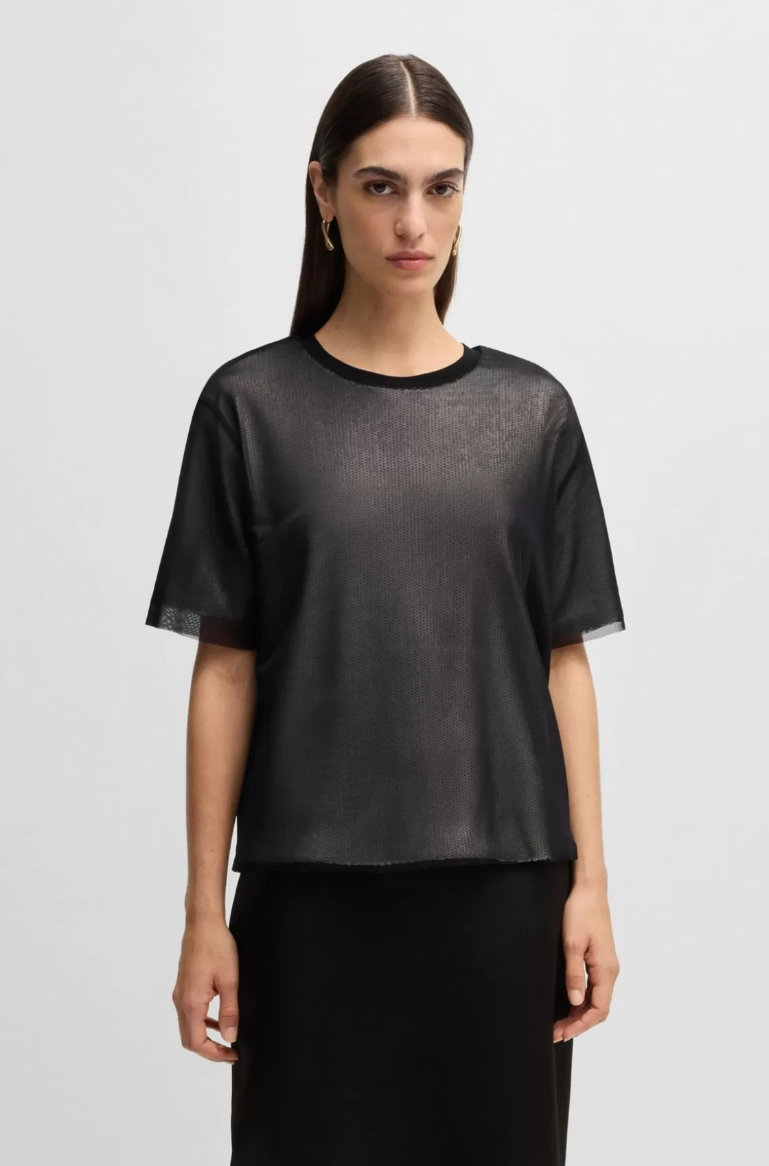 HUGO BOSS Double-layer Jersey Top With Sequin Embellishments Black Best
