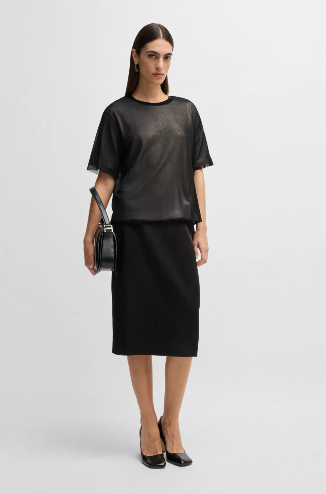 HUGO BOSS Double-layer Jersey Top With Sequin Embellishments Black Best