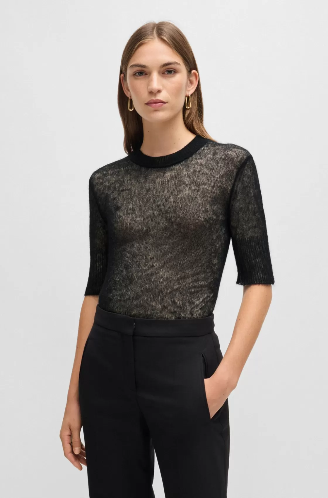 HUGO BOSS Double-layer Sweater In A Textured-wool Blend Patterned Shop