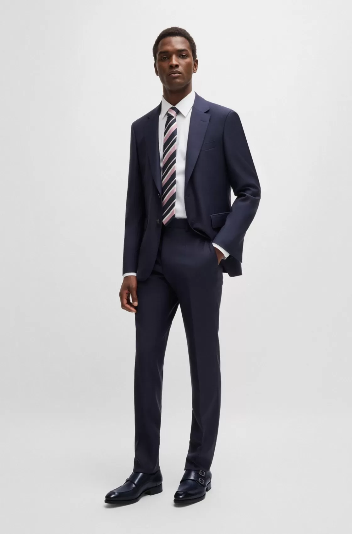 HUGO BOSS Double-strap Monk Shoes In Leather With Heel Detail Dark Blue Hot