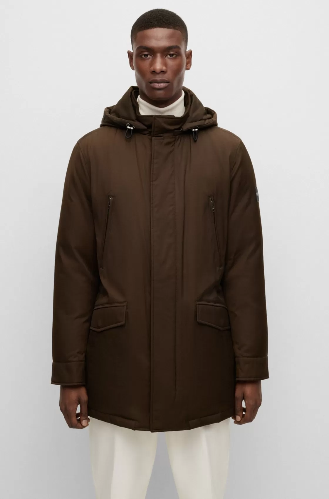 HUGO BOSS Down-filled Hooded Jacket With Logo Patch Light Green Clearance
