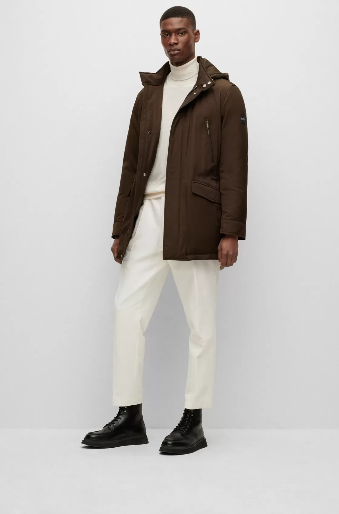 HUGO BOSS Down-filled Hooded Jacket With Logo Patch Light Green Clearance