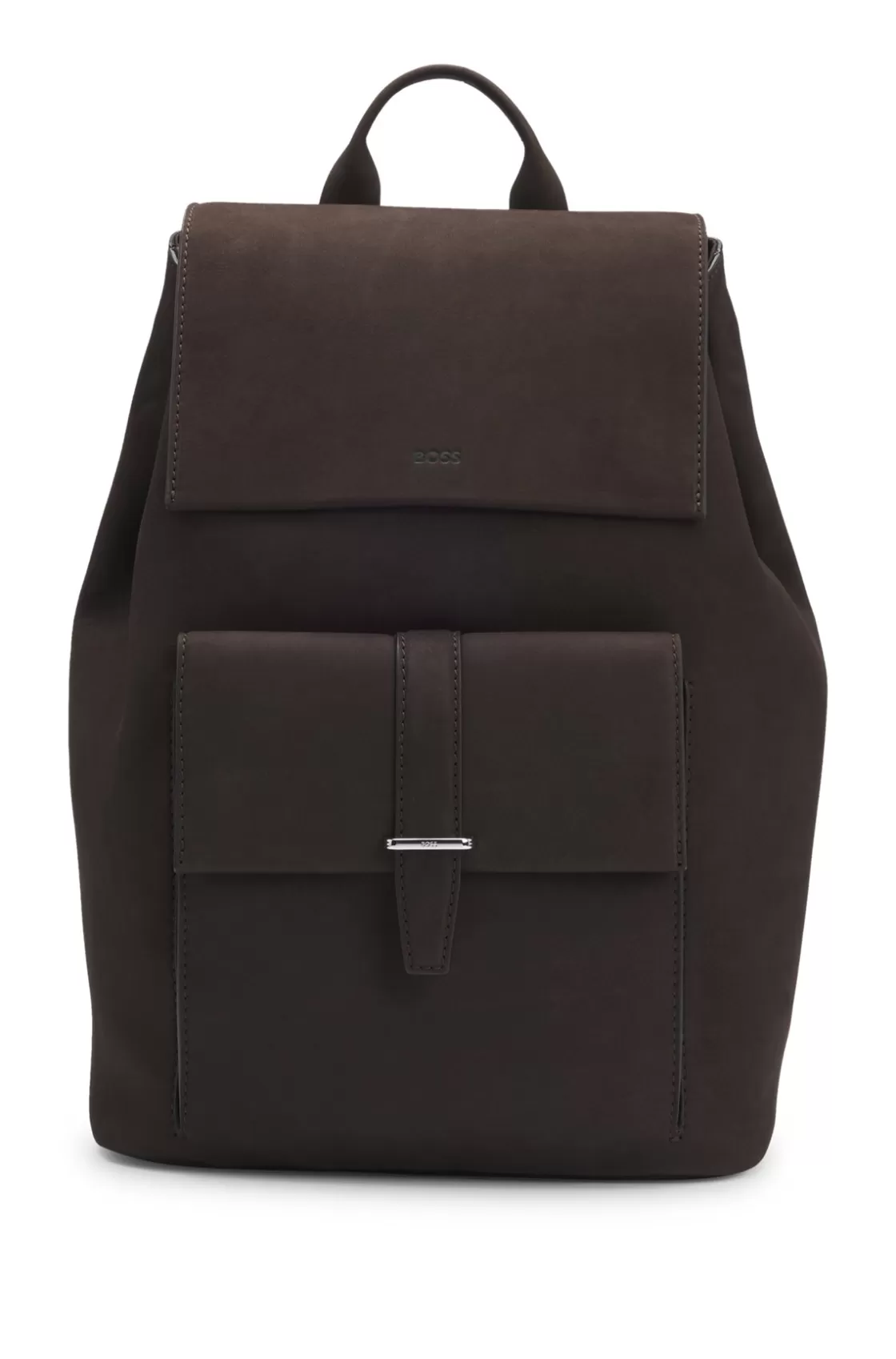 HUGO BOSS Drawstring Backpack In Nubuck With Branded Trims Dark Brown Cheap