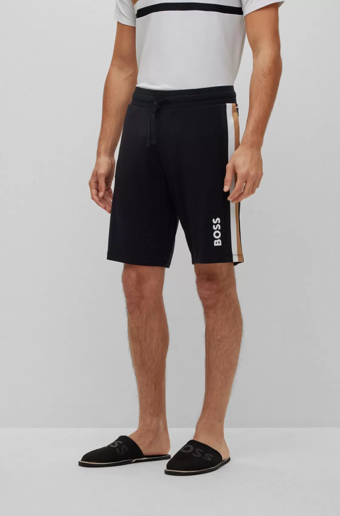 HUGO BOSS Drawstring Loungewear Shorts With Signature Stripe And Logo Black Discount