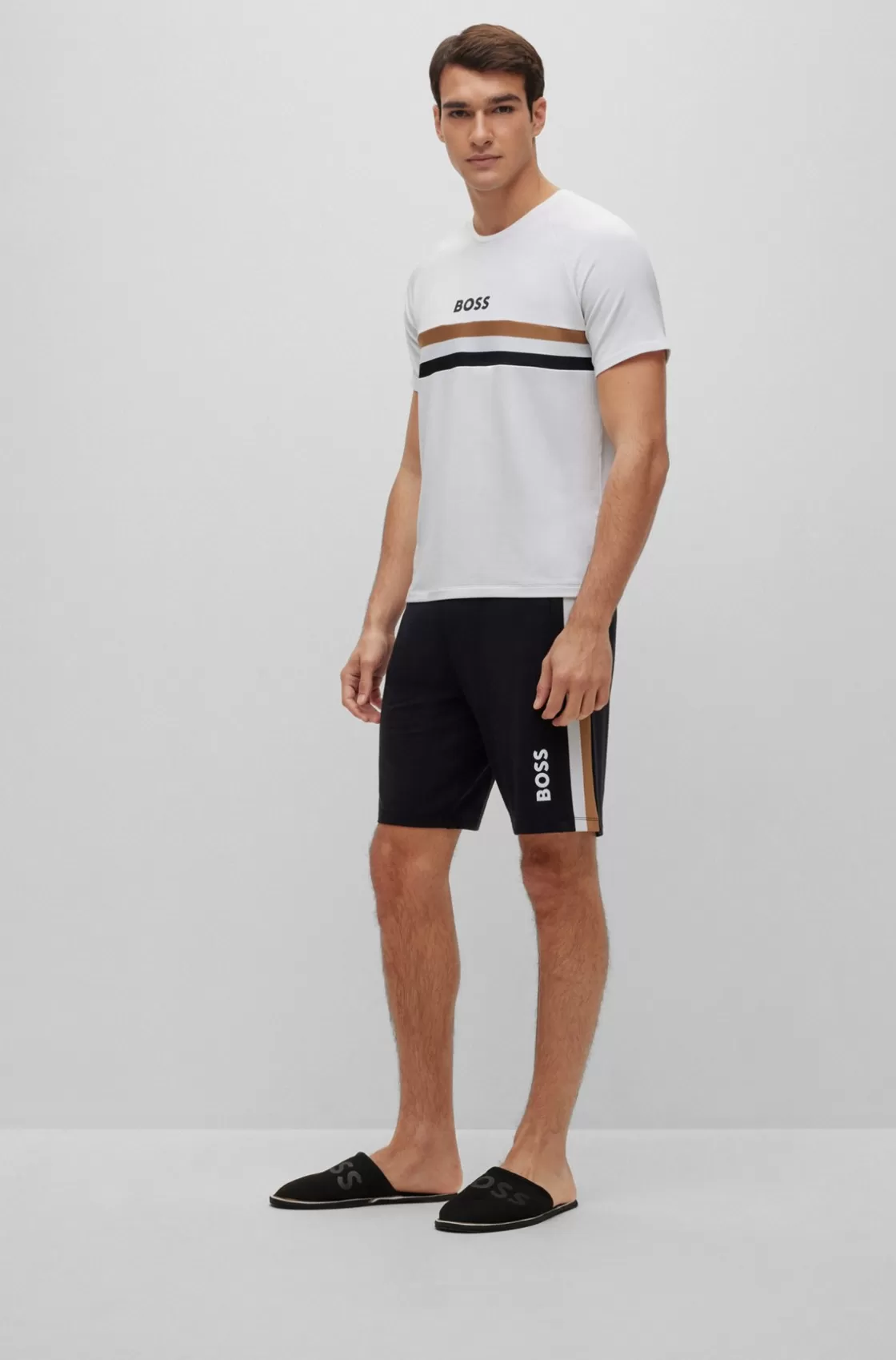 HUGO BOSS Drawstring Loungewear Shorts With Signature Stripe And Logo Black Discount