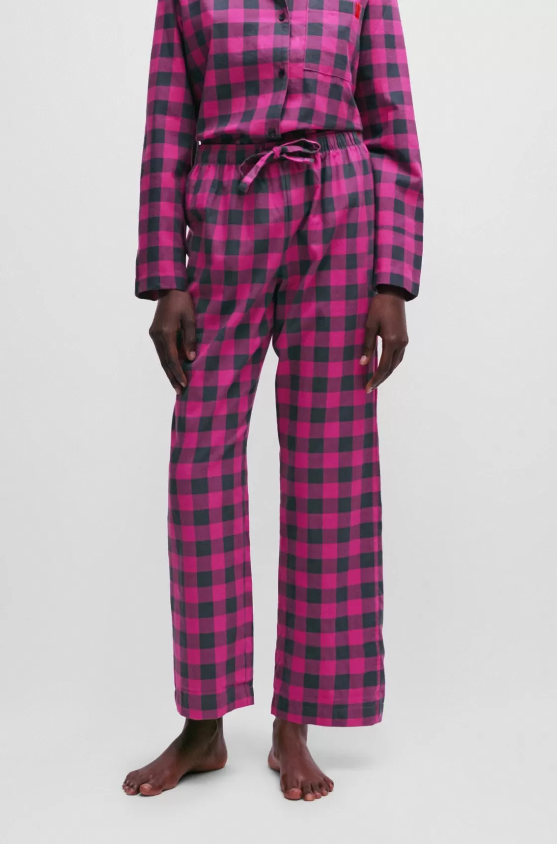 HUGO BOSS Drawstring Pajama Bottoms In Checked Cotton Flannel Dark pink New