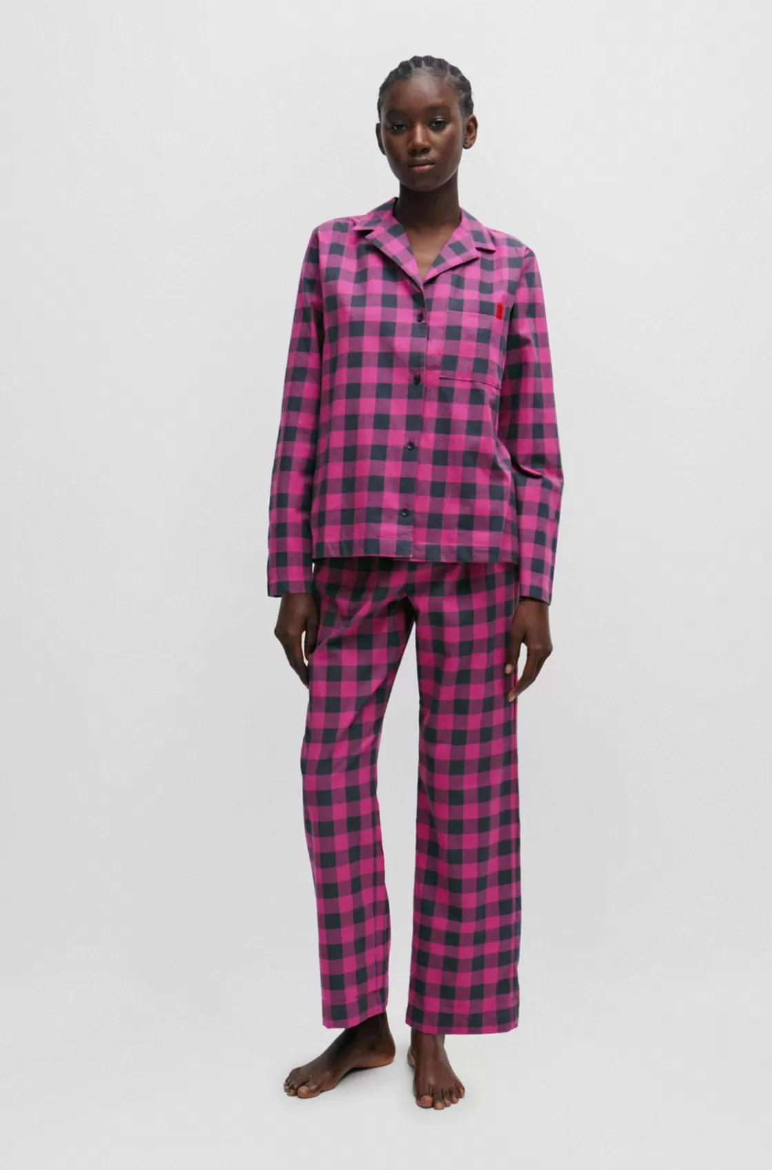 HUGO BOSS Drawstring Pajama Bottoms In Checked Cotton Flannel Dark pink New