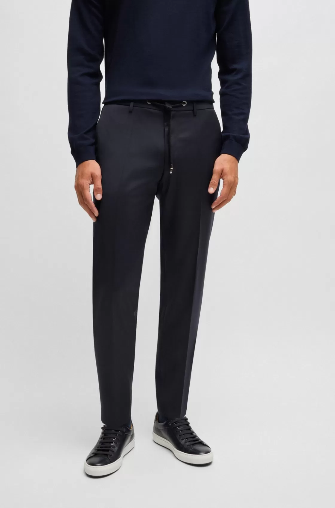 HUGO BOSS Drawstring Trousers In Virgin-wool Serge Dark Blue Clearance