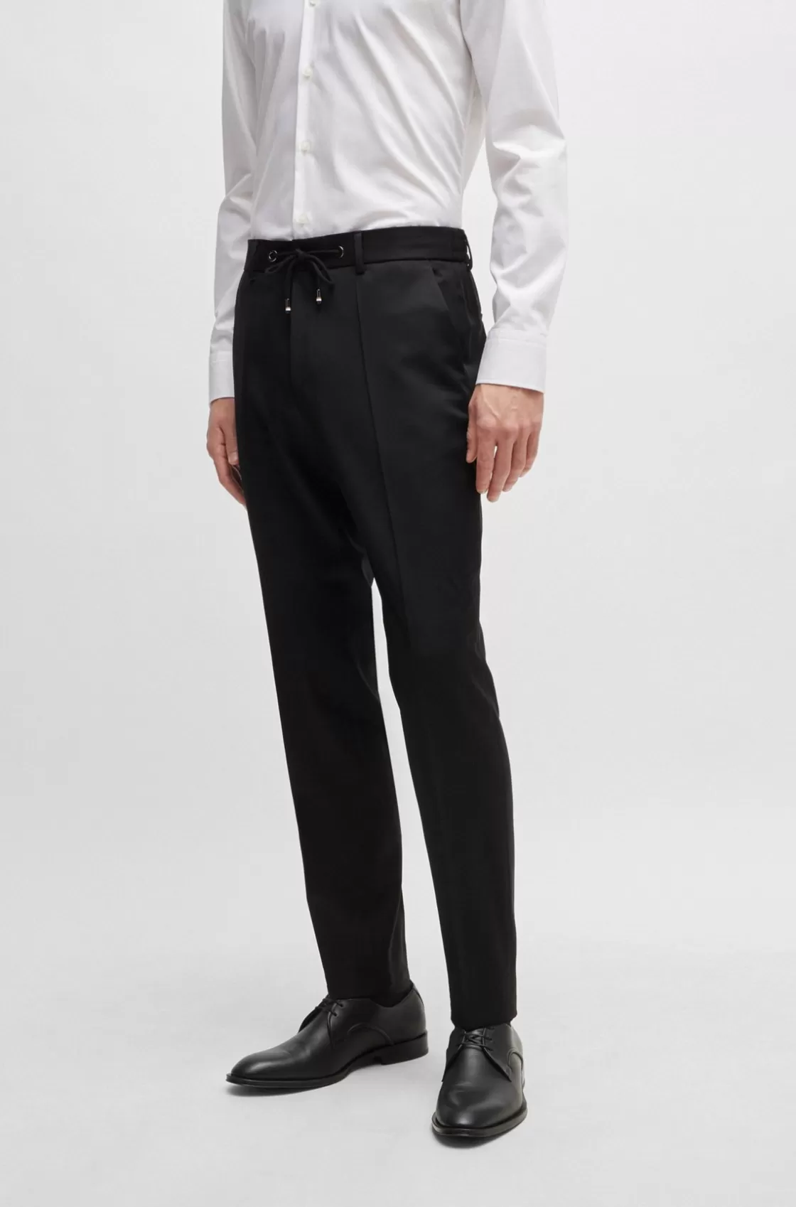 HUGO BOSS Drawstring Trousers In Virgin-wool Serge Black Shop
