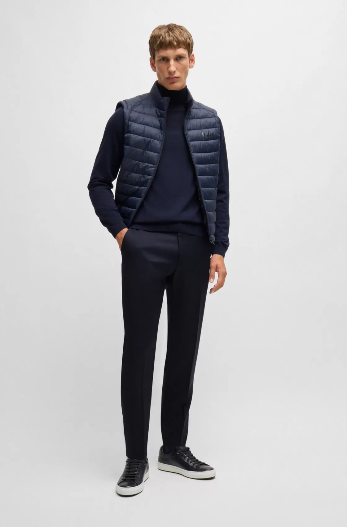 HUGO BOSS Drawstring Trousers In Virgin-wool Serge Dark Blue Clearance