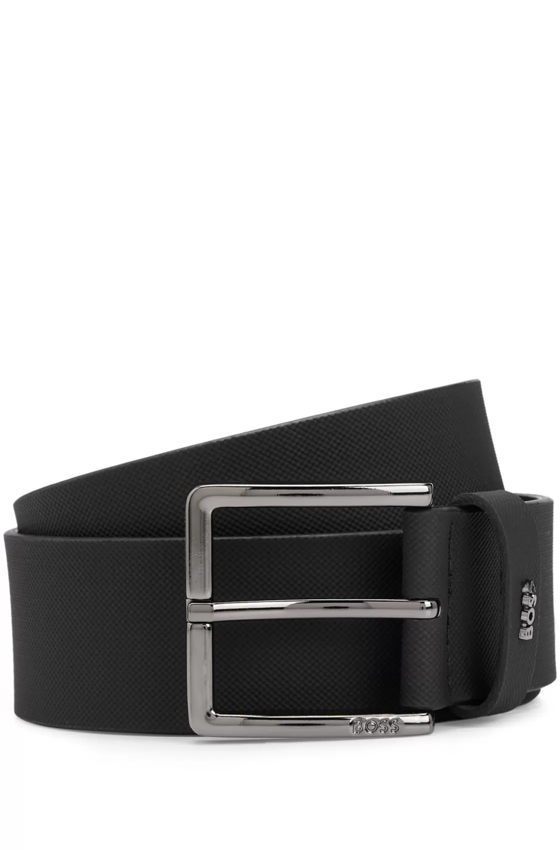 HUGO BOSS Embossed-leather Belt With Pin Buckle And Logo Keeper Black Shop
