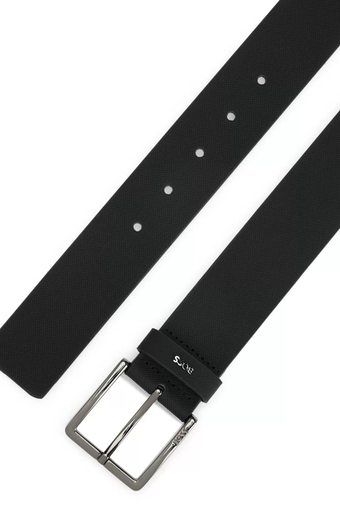 HUGO BOSS Embossed-leather Belt With Pin Buckle And Logo Keeper Black Shop