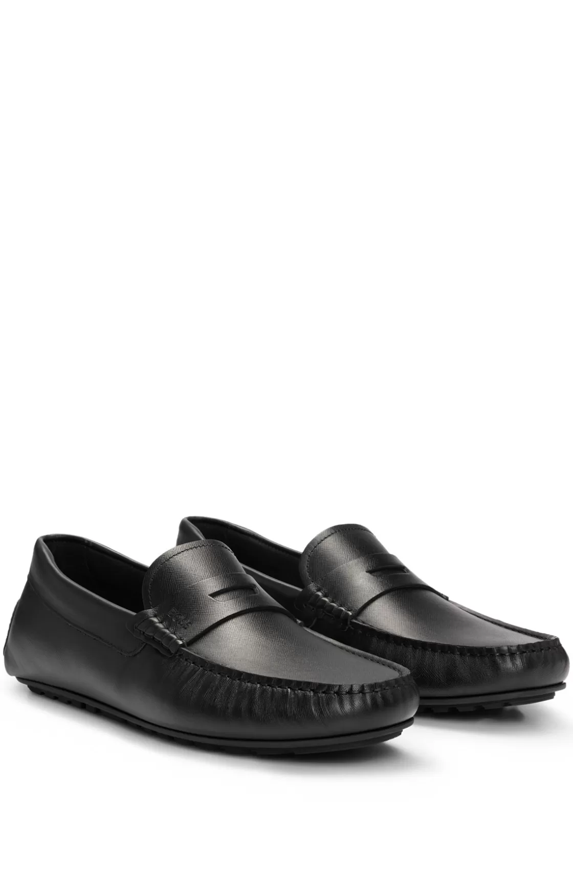 HUGO BOSS Embossed-leather Slip-on Moccasins With Logo Detail Black Discount