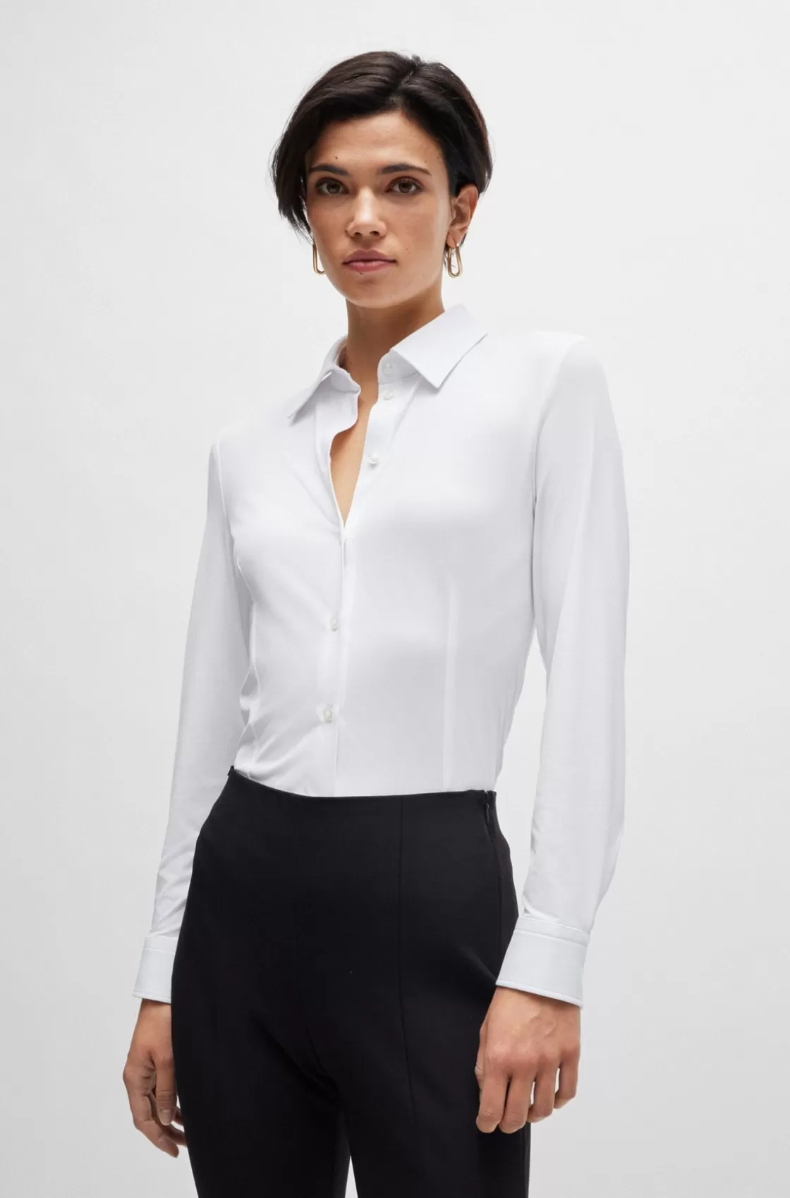 HUGO BOSS Extra-slim-fit Blouse In Italian Performance-stretch Dobby White Outlet