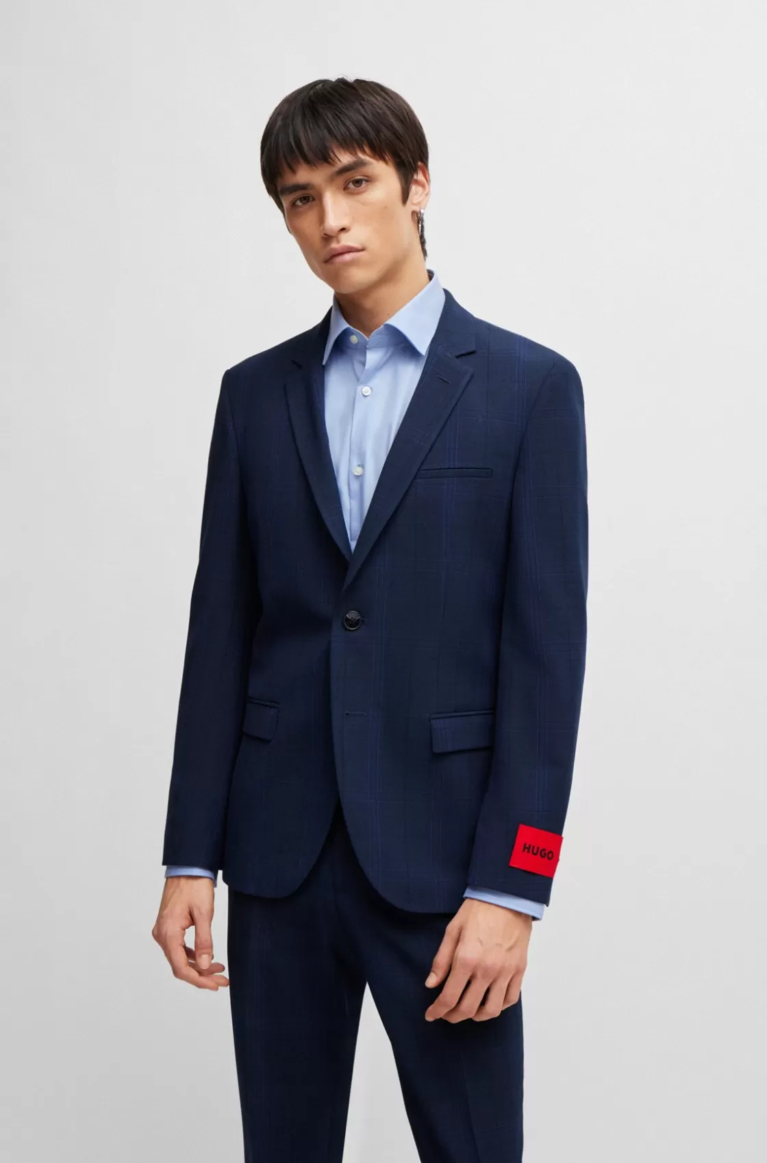 HUGO BOSS Extra-slim-fit Jacket In Checked Performance-stretch Fabric Blue Cheap