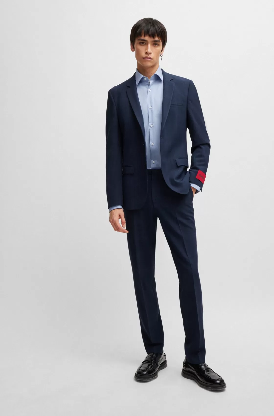 HUGO BOSS Extra-slim-fit Jacket In Checked Performance-stretch Fabric Blue Cheap