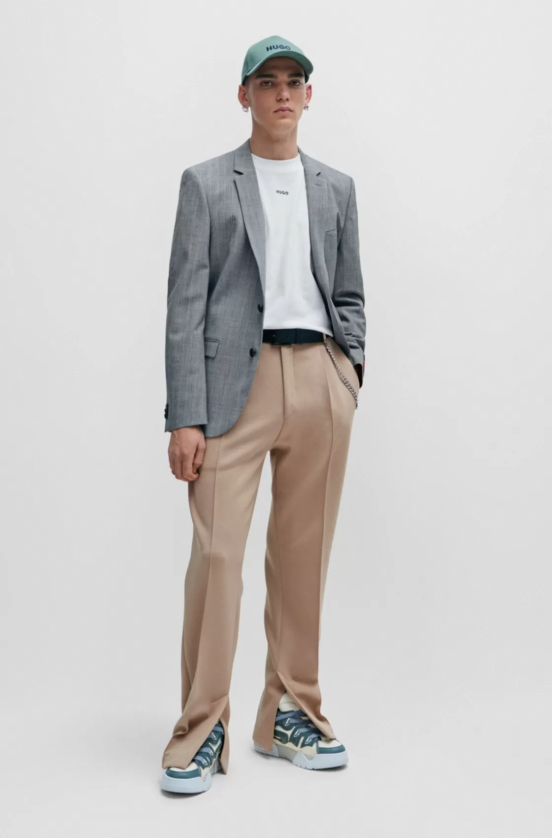 HUGO BOSS Extra-slim-fit Jacket In Checked Super-flex Fabric Grey Cheap