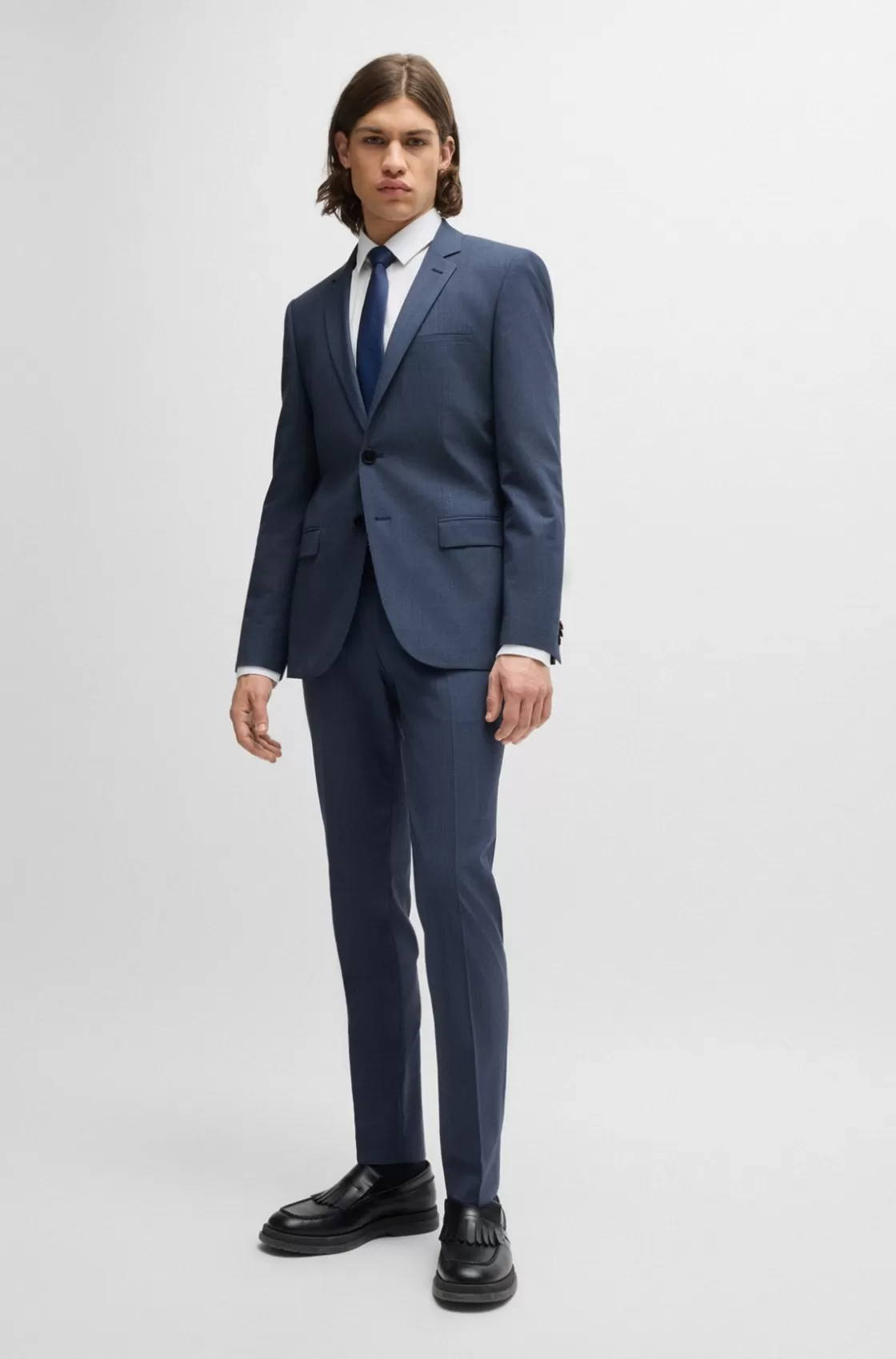 HUGO BOSS Extra-slim-fit Jacket In Houndstooth Stretch Fabric Dark Blue New